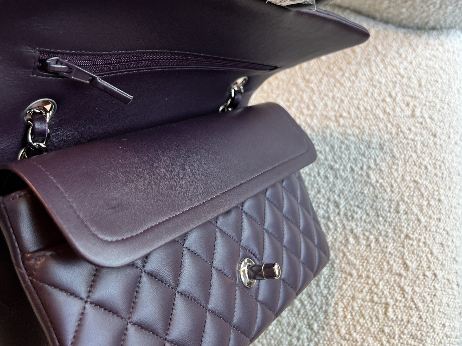 CHANEL Handbag Chanel Dark Purple Lambskin Quilted Classic Flap Medium SHW - Redeluxe