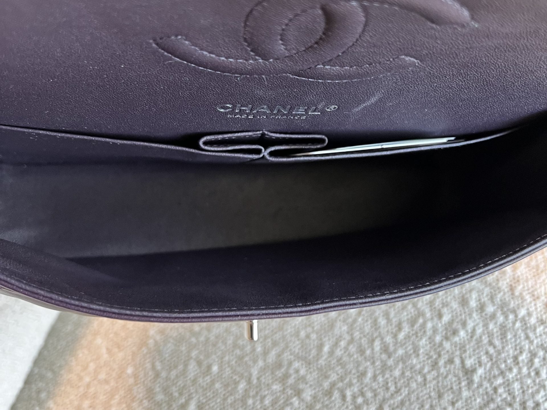 CHANEL Handbag Chanel Dark Purple Lambskin Quilted Classic Flap Medium SHW - Redeluxe