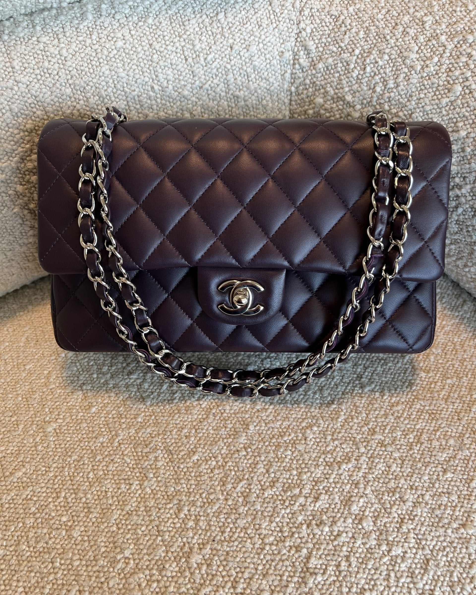 CHANEL Handbag Chanel Dark Purple Lambskin Quilted Classic Flap Medium SHW - Redeluxe