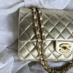 CHANEL Handbag Chanel Metallic Gold Lambskin Quilted Classic Flap Medium AGHW - Redeluxe