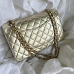 CHANEL Handbag Chanel Metallic Gold Lambskin Quilted Classic Flap Medium AGHW - Redeluxe