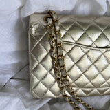 CHANEL Handbag Chanel Metallic Gold Lambskin Quilted Classic Flap Medium AGHW - Redeluxe