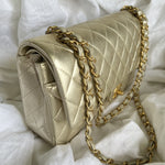 CHANEL Handbag Chanel Metallic Gold Lambskin Quilted Classic Flap Medium AGHW - Redeluxe