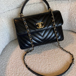 CHANEL Handbag Chanel Small Black Lambskin Chevron Trendy CC LGHW - Redeluxe