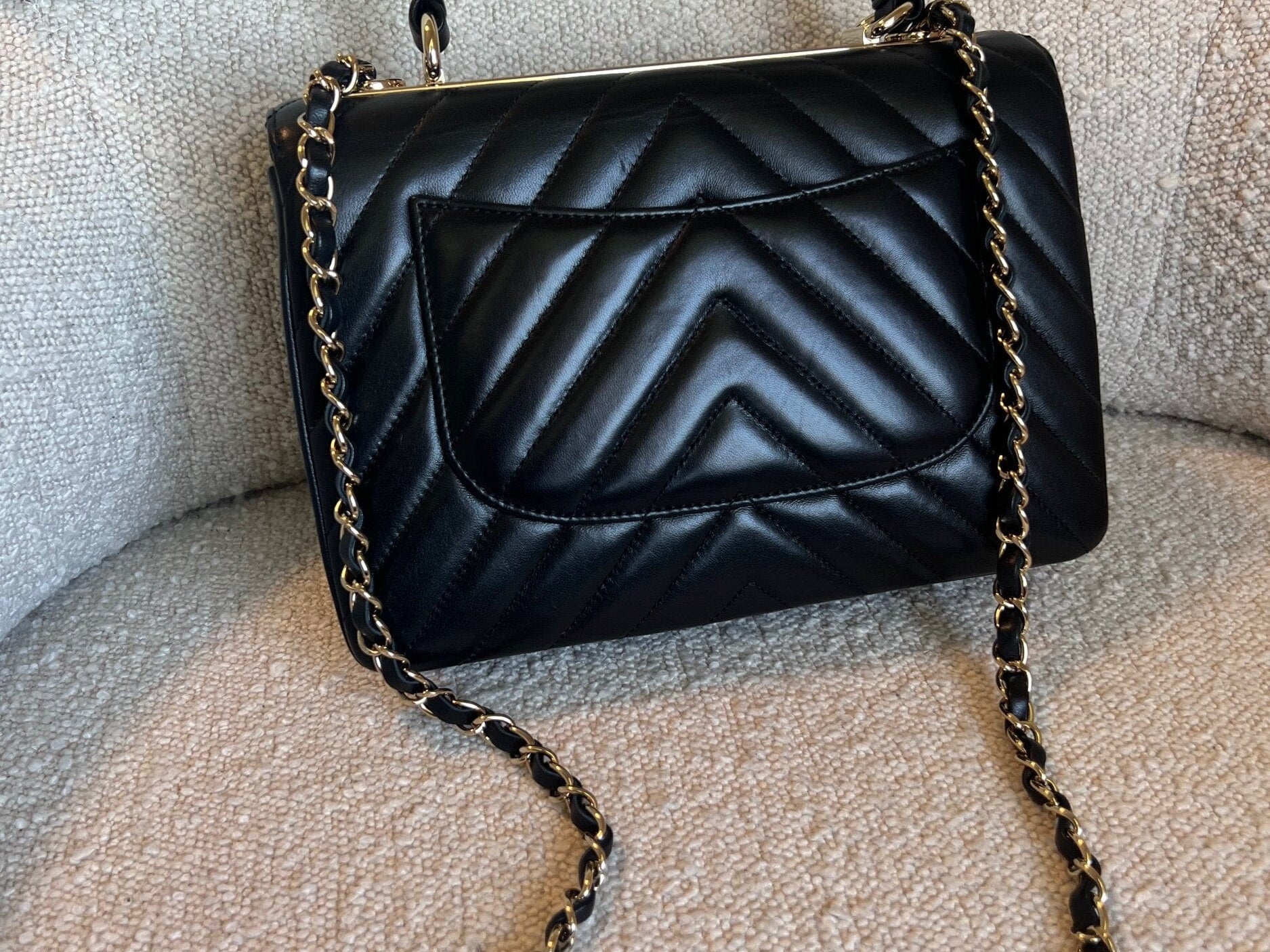 CHANEL Handbag Chanel Small Black Lambskin Chevron Trendy CC LGHW - Redeluxe