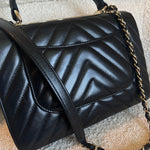 CHANEL Handbag Chanel Small Black Lambskin Chevron Trendy CC LGHW - Redeluxe