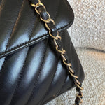 CHANEL Handbag Chanel Small Black Lambskin Chevron Trendy CC LGHW - Redeluxe