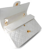 CHANEL Handbag Chanel Vintage White Lambskin Quilted Classic Flap Medium GHW - Redeluxe