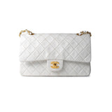 CHANEL Handbag Chanel Vintage White Lambskin Quilted Classic Flap Medium GHW - Redeluxe