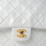 CHANEL Handbag Chanel Vintage White Lambskin Quilted Classic Flap Medium GHW - Redeluxe