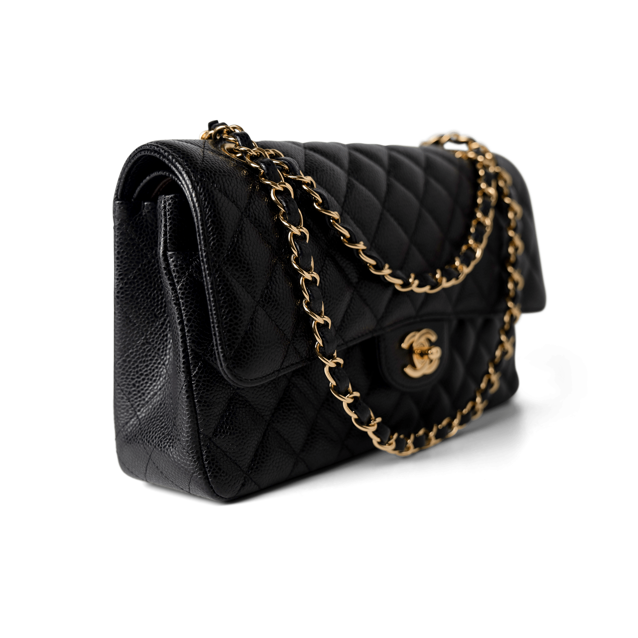 CHANEL Handbag Classic Flap / Black Black Caviar Quilted Classic Flap Medium Gold Hardware - Redeluxe