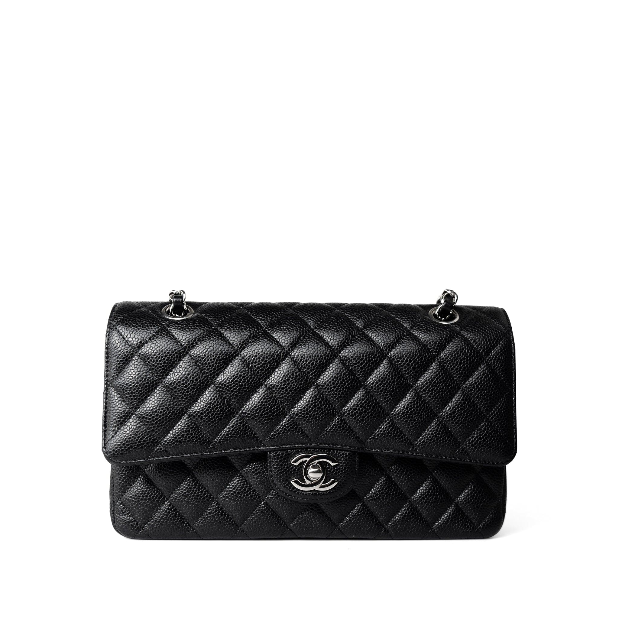 CHANEL Handbag Classic flap / Black Black Caviar Quilted Medium Classic Flap Silver Hardware - Redeluxe