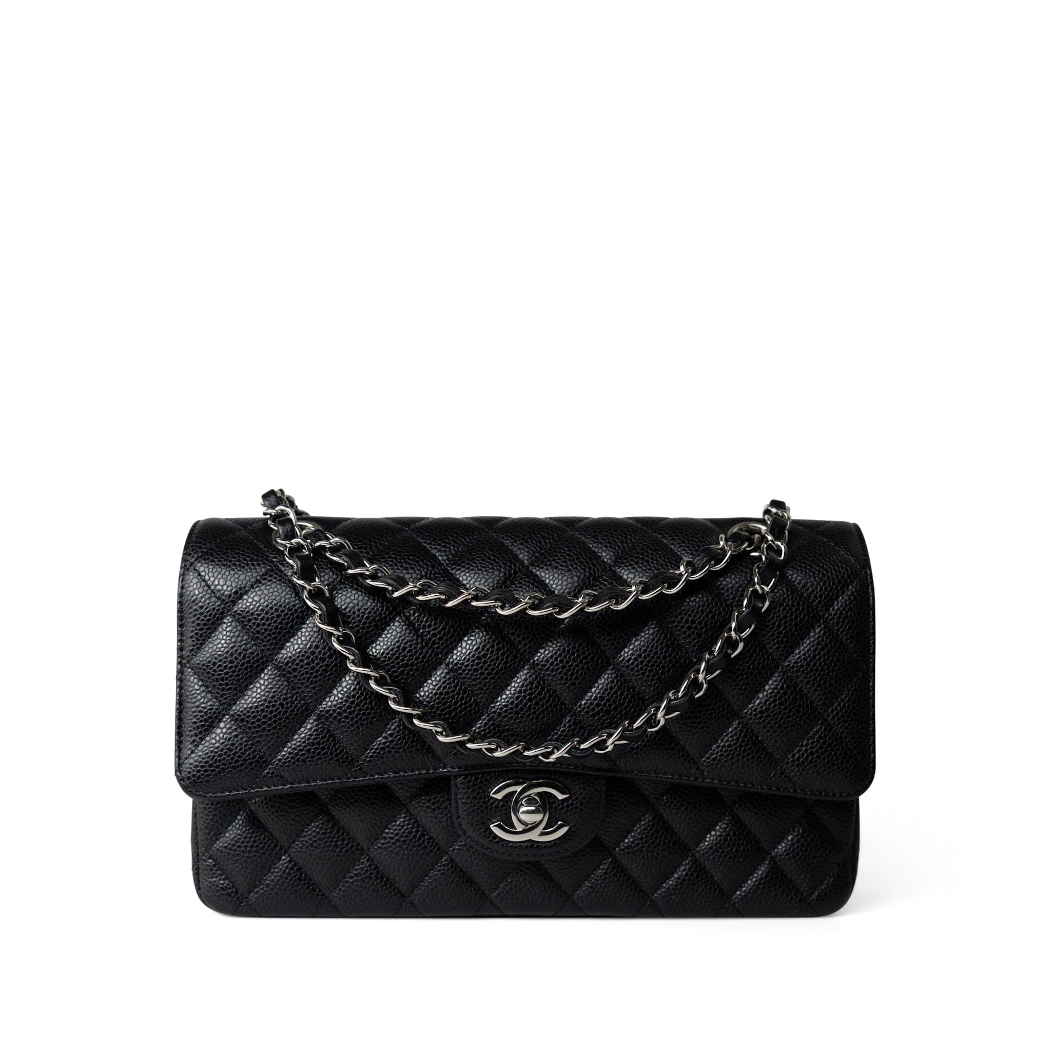 CHANEL Handbag Classic flap / Black Black Caviar Quilted Medium Classic Flap Silver Hardware - Redeluxe