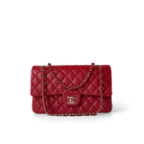 CHANEL Handbag Classic Flap / Red Red Caviar Quilted Classic Flap Medium Light Gold Hardware - Redeluxe