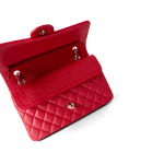 CHANEL Handbag Classic Flap / Red Red Caviar Quilted Classic Flap Medium Light Gold Hardware - Redeluxe