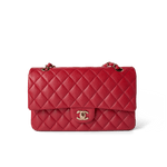 CHANEL Handbag Classic Flap / Red Red Caviar Quilted Classic Flap Medium Light Gold Hardware - Redeluxe