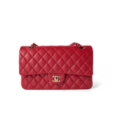 CHANEL Handbag Classic Flap / Red Red Caviar Quilted Classic Flap Medium Light Gold Hardware - Redeluxe