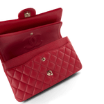 CHANEL Handbag Classic Flap / Red Red Caviar Quilted Classic Flap Medium Light Gold Hardware - Redeluxe