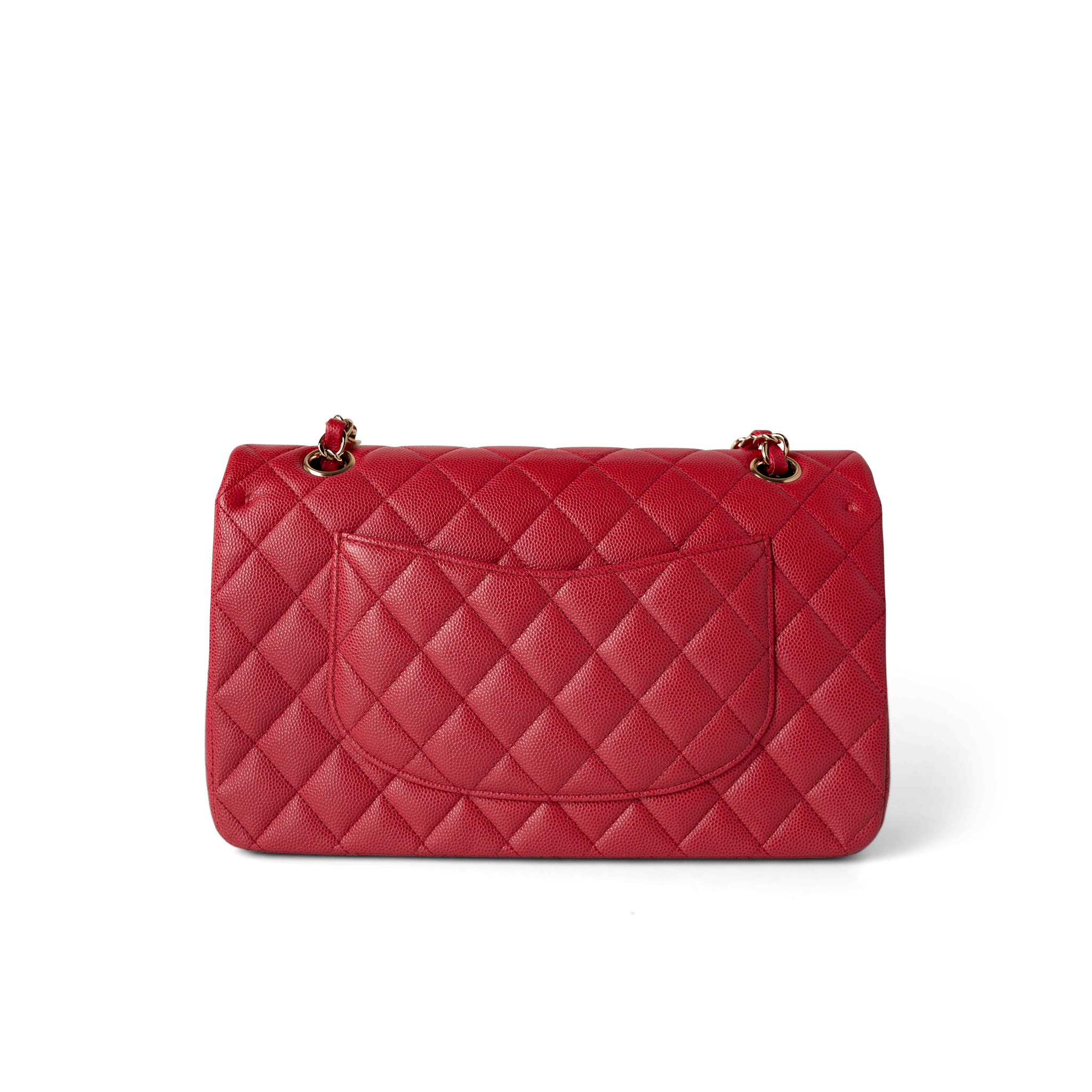 CHANEL Handbag Classic Flap / Red Red Caviar Quilted Classic Flap Medium Light Gold Hardware - Redeluxe