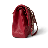 CHANEL Handbag Classic Flap / Red Red Caviar Quilted Classic Flap Medium Light Gold Hardware - Redeluxe