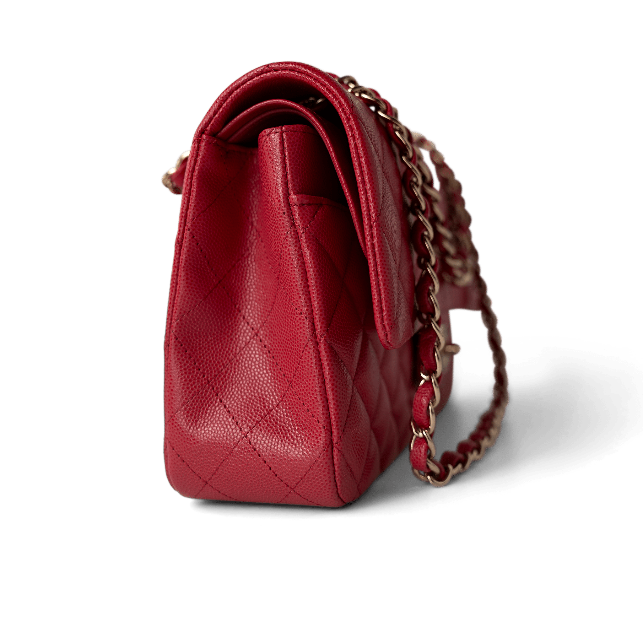 CHANEL Handbag Classic Flap / Red Red Caviar Quilted Classic Flap Medium Light Gold Hardware - Redeluxe