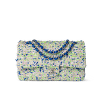 CHANEL Handbag Classic Flap / White 23S White Blue Green Tweed Quilted Classic Flap Medium - Redeluxe