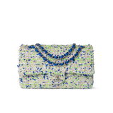 CHANEL Handbag Classic Flap / White 23S White Blue Green Tweed Quilted Classic Flap Medium - Redeluxe