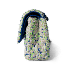 CHANEL Handbag Classic Flap / White 23S White Blue Green Tweed Quilted Classic Flap Medium - Redeluxe