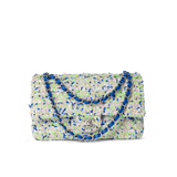 CHANEL Handbag Classic Flap / White 23S White Blue Green Tweed Quilted Classic Flap Medium - Redeluxe