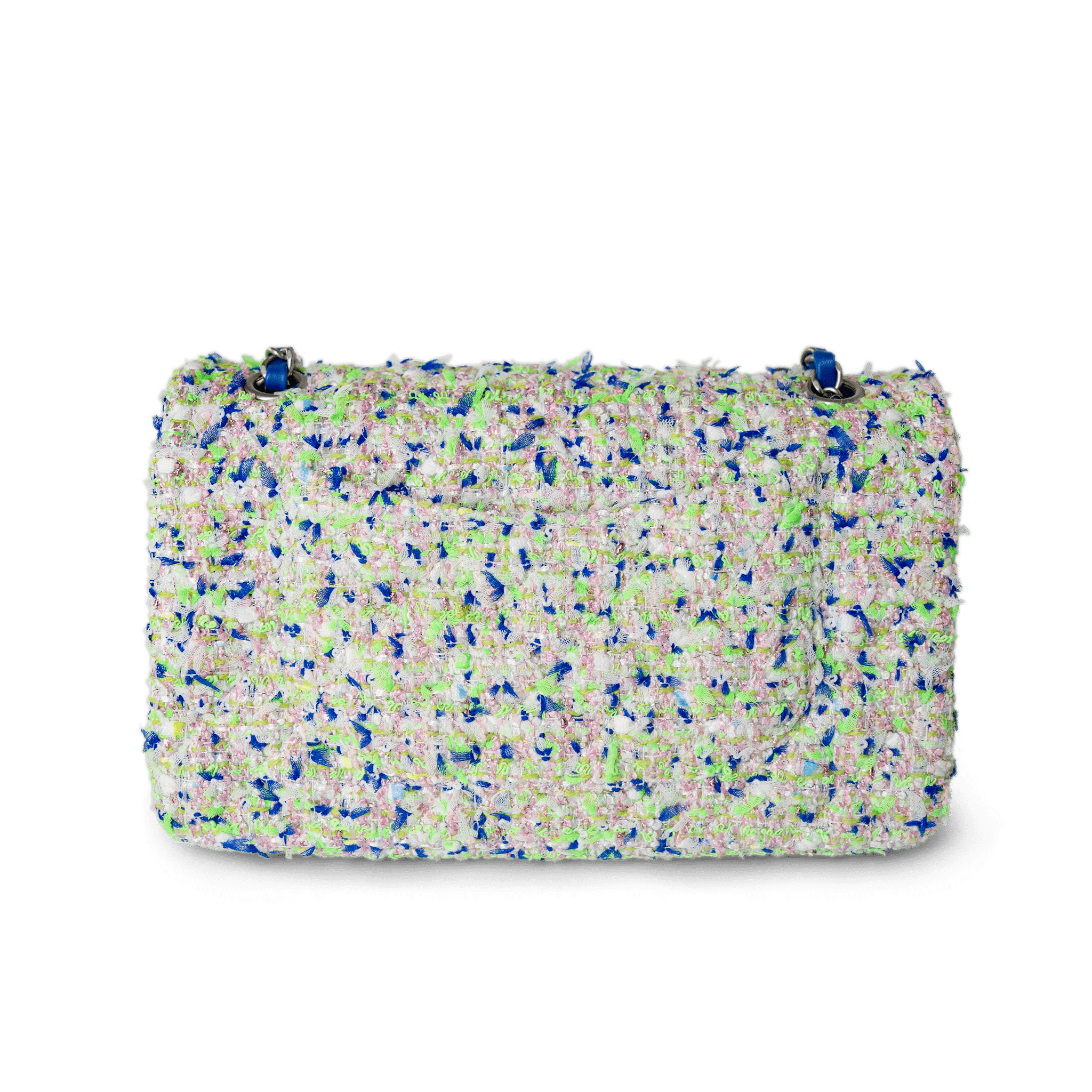 CHANEL Handbag Classic Flap / White 23S White Blue Green Tweed Quilted Classic Flap Medium - Redeluxe