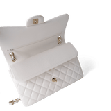 CHANEL Handbag Classic Flap / White White Caviar Quilted Jumbo Classic Flap Light Gold Hardware - Redeluxe