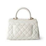 CHANEL Handbag Coco handle / White 21A White Caviar Quilted Coco Handle Small Light Gold Hardware - Redeluxe