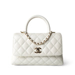 CHANEL Handbag Coco handle / White 21A White Caviar Quilted Coco Handle Small Light Gold Hardware - Redeluxe