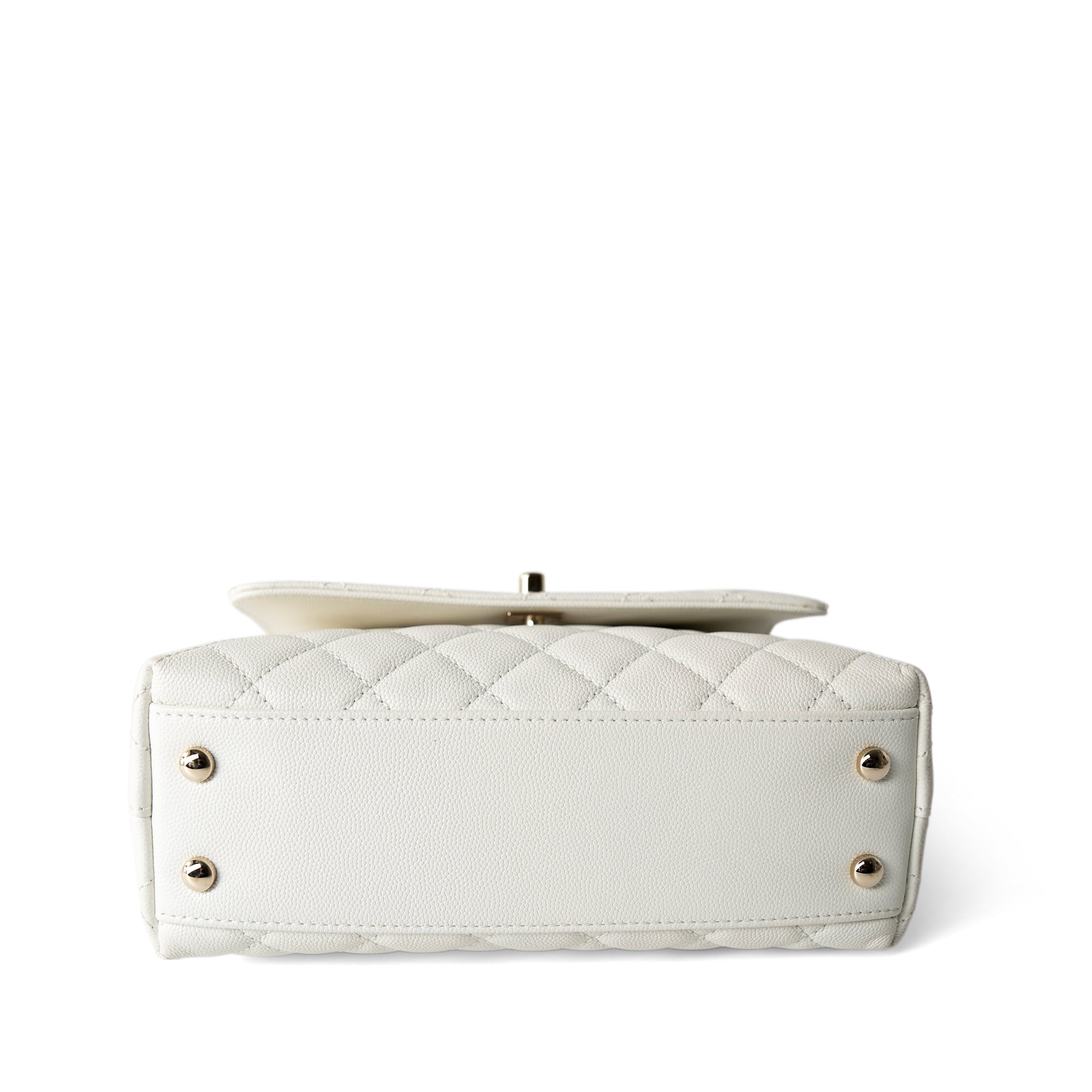 CHANEL Handbag Coco handle / White 21A White Caviar Quilted Coco Handle Small Light Gold Hardware - Redeluxe