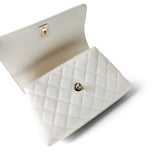 CHANEL Handbag Coco handle / White 21A White Caviar Quilted Coco Handle Small Light Gold Hardware - Redeluxe