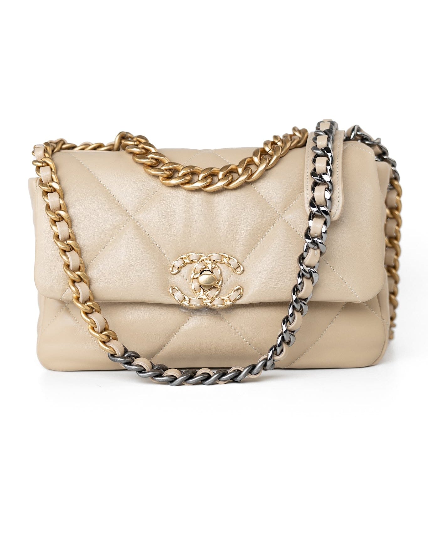 CHANEL Handbag Cream 22S Beige Lambskin Quilted Small 19 Flap Mixed Hardware - Redeluxe