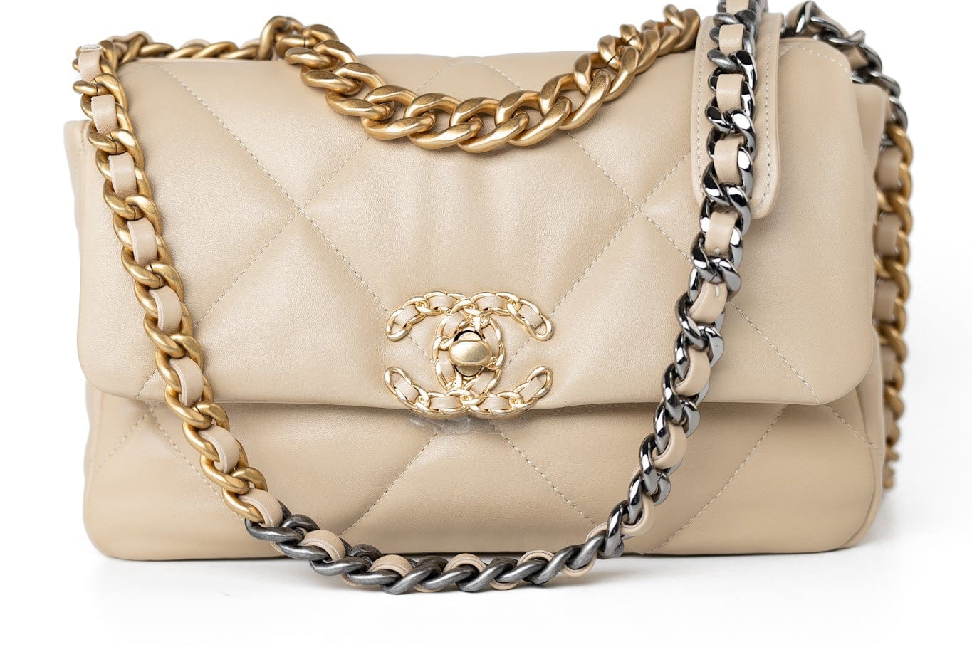 CHANEL Handbag Cream 22S Beige Lambskin Quilted Small 19 Flap Mixed Hardware - Redeluxe