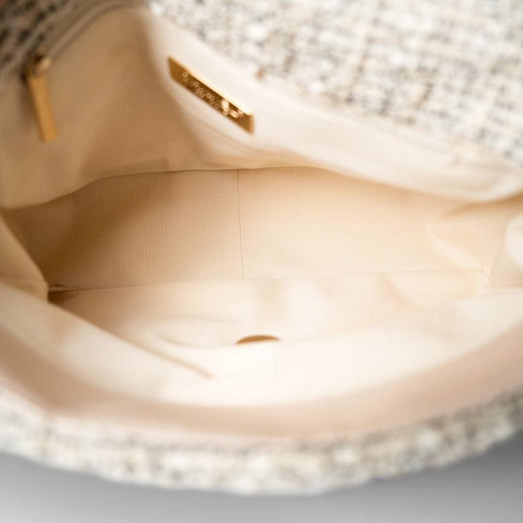 CHANEL Handbag Cream Oreo Tweed Quilted Medium/Large 19 Flap Mixed Hardware - Redeluxe