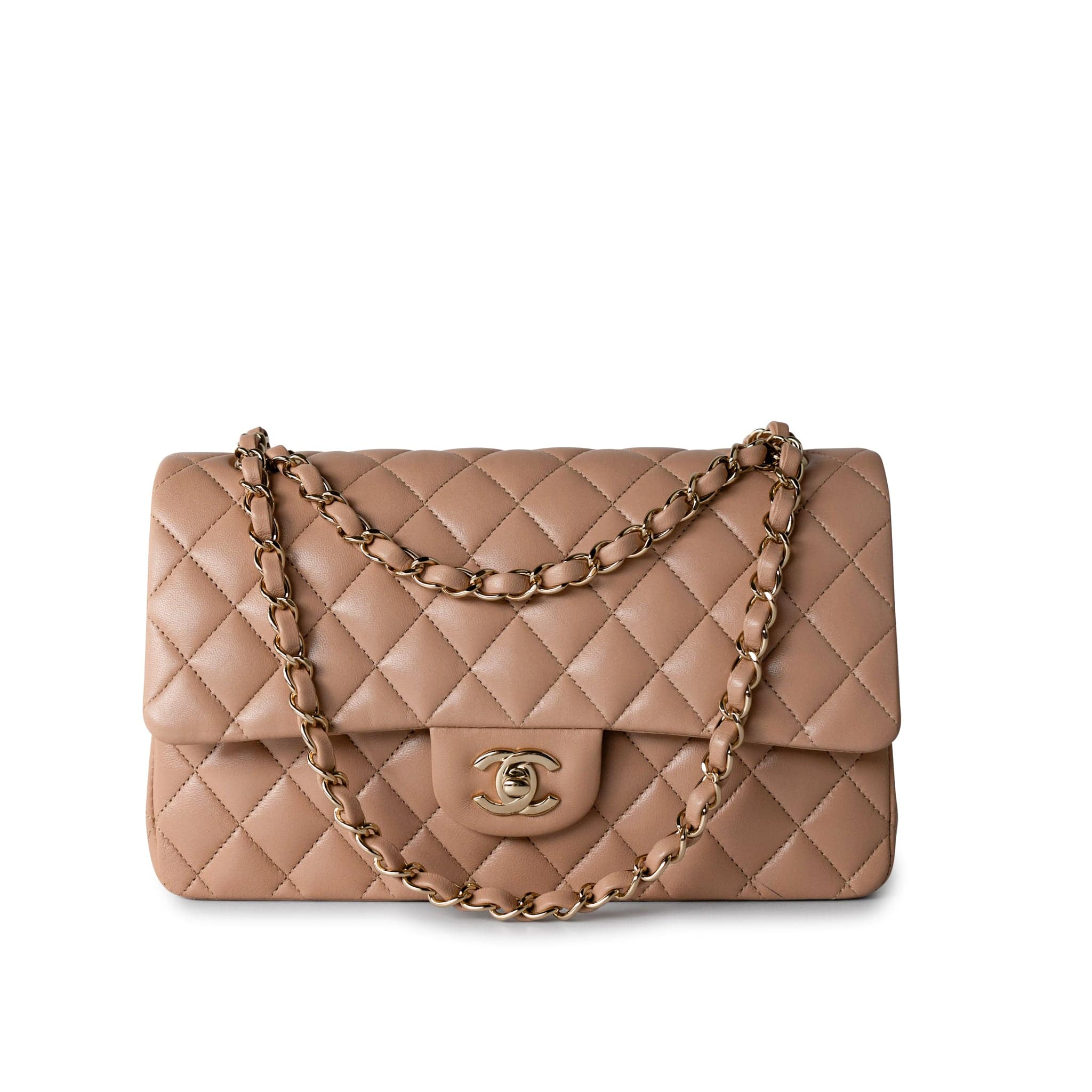 CHANEL Handbag Dark Beige Lambskin Quilted Medium Classic Flap - Redeluxe