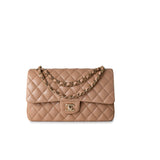 CHANEL Handbag Dark Beige Lambskin Quilted Medium Classic Flap - Redeluxe