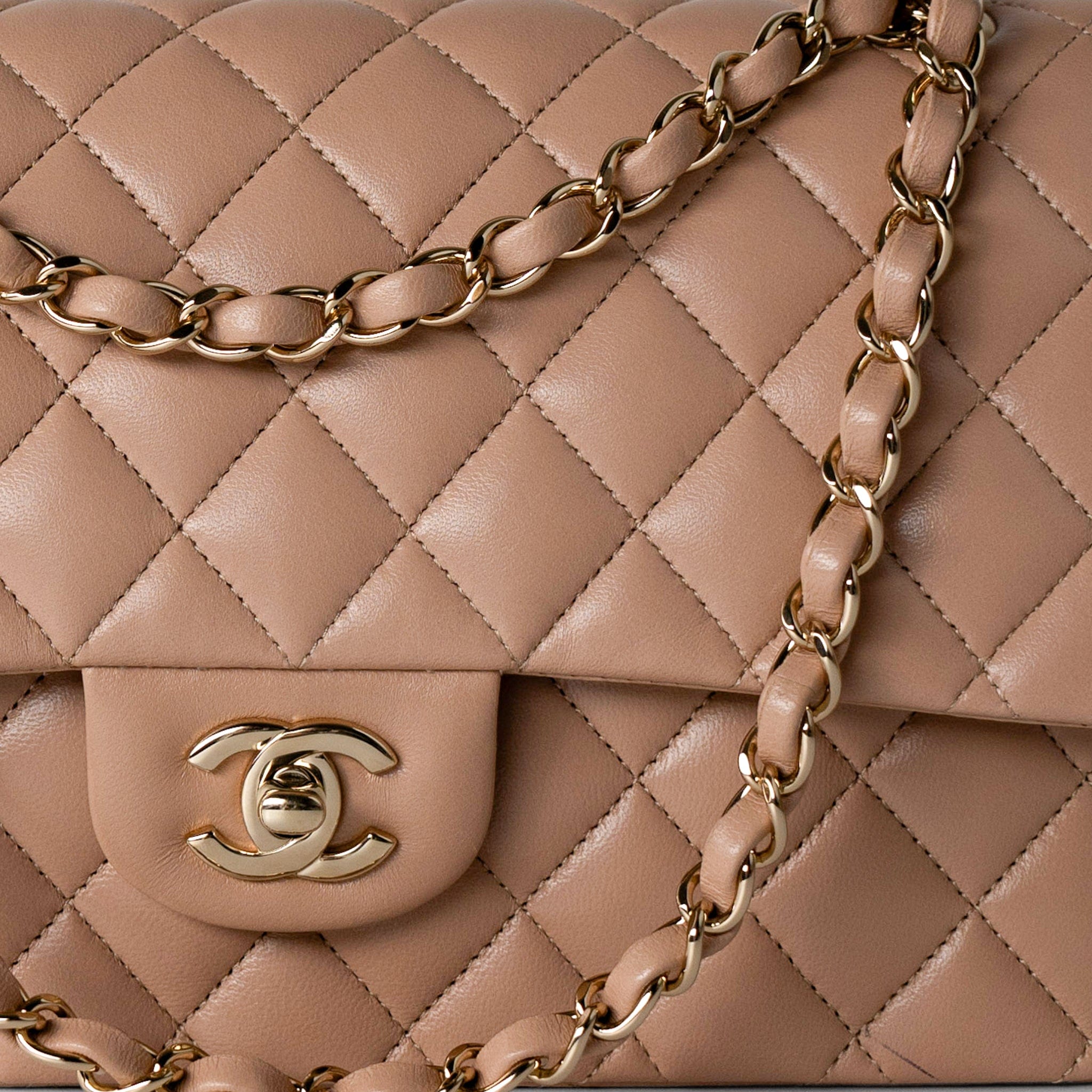 CHANEL Handbag Dark Beige Lambskin Quilted Medium Classic Flap - Redeluxe