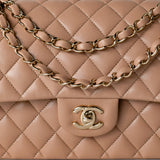 CHANEL Handbag Dark Beige Lambskin Quilted Medium Classic Flap - Redeluxe