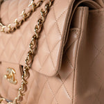 CHANEL Handbag Dark Beige Lambskin Quilted Medium Classic Flap - Redeluxe