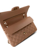 CHANEL Handbag Dark Beige Lambskin Quilted Medium Classic Flap - Redeluxe