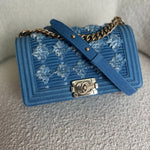 CHANEL Handbag Denim Pleated Old Medium Light Blue Boy Bag - Redeluxe