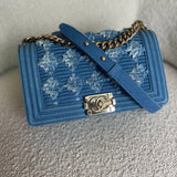 CHANEL Handbag Denim Pleated Old Medium Light Blue Boy Bag - Redeluxe