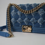 CHANEL Handbag Denim Pleated Old Medium Light Blue Boy Bag - Redeluxe