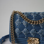 CHANEL Handbag Denim Pleated Old Medium Light Blue Boy Bag - Redeluxe