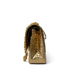 CHANEL Handbag Gold Metallic Calfskin Crocodile Embossed Classic Flap Medium Antique Gold Hardware - Redeluxe