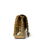 CHANEL Handbag Gold Metallic Calfskin Crocodile Embossed Classic Flap Medium Antique Gold Hardware - Redeluxe